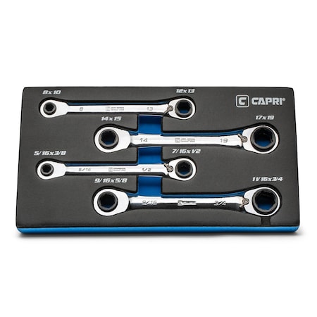 Capri Tools 4-in-1 120-Tooth Box End Reversible Ratcheting Wrench Set, Metric and SAE, 4-Piece with 16 Sizes CP11884